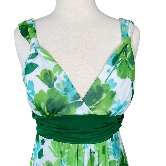 Speechless Sleeveless V-Neck Lined Green Floral Dress with Tie Sash Large - Picture 2 of 8